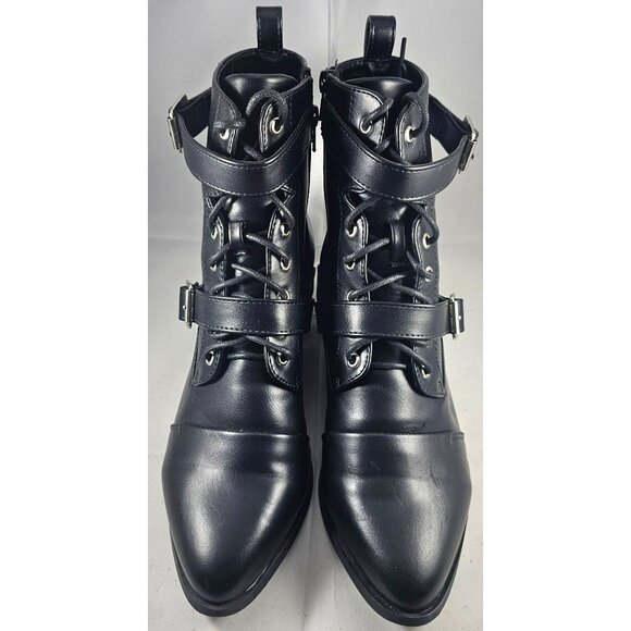 Black Lace-Up Ankle Boots With Buckle Strap & Zipper Closure size 8.5 - Picture 5 of 8